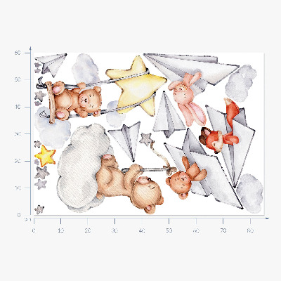 Wall sticker 60x85 Watercolor cute animals in pastels