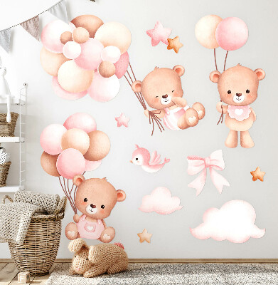 Wall sticker 60x92 Adorable teddy bears with balloons in pastel watercolor