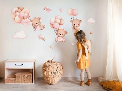 Wall sticker 60x92 Adorable teddy bears with balloons in pastel watercolor