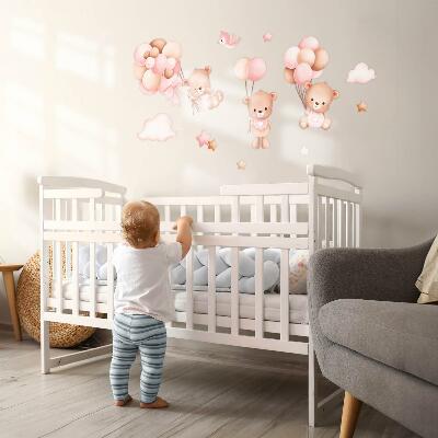Wall sticker 60x92 Adorable teddy bears with balloons in pastel watercolor