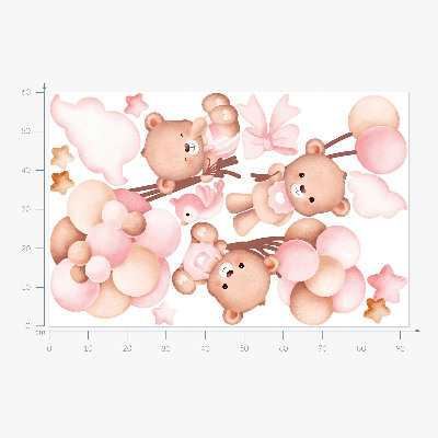 Wall sticker 60x92 Adorable teddy bears with balloons in pastel watercolor