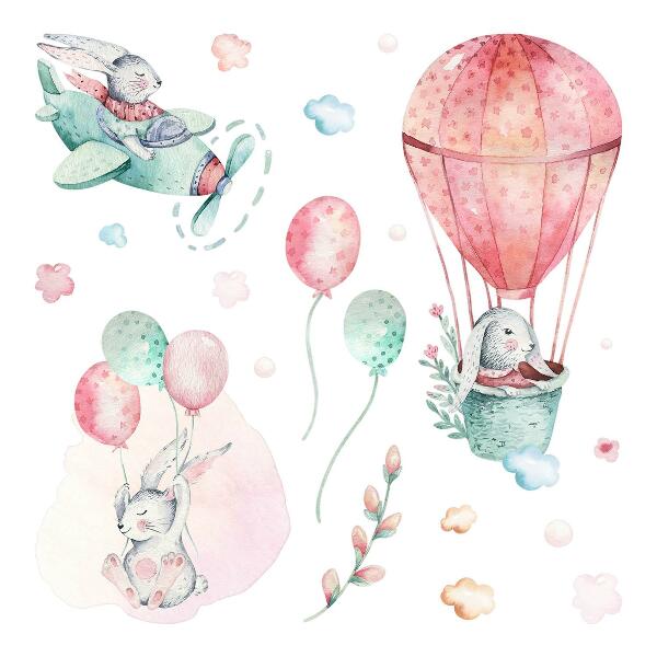 Wall sticker 60x71 Bunnies in a pastel sky in boho style