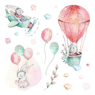 Wall sticker 60x71 Bunnies in a pastel sky in boho style