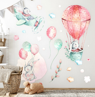 Wall sticker 60x71 Bunnies in a pastel sky in boho style
