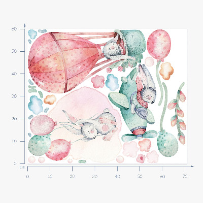 Wall sticker 60x71 Bunnies in a pastel sky in boho style