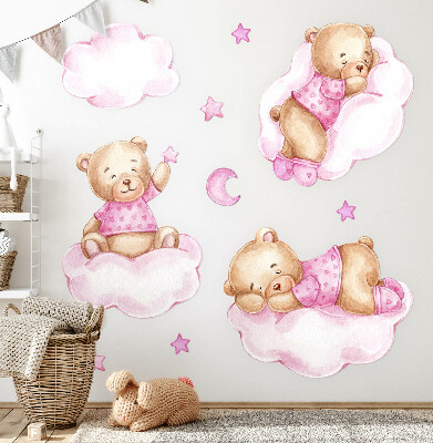 Wall sticker 60x87 Sweet teddy bears on clouds in watercolor pastels