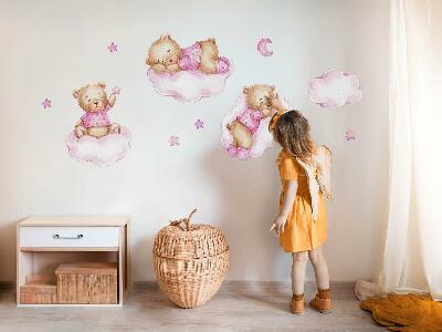 Wall sticker 60x87 Sweet teddy bears on clouds in watercolor pastels