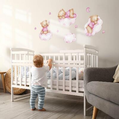 Wall sticker 60x87 Sweet teddy bears on clouds in watercolor pastels