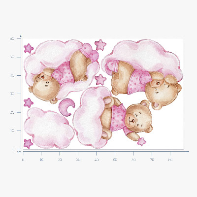 Wall sticker 60x87 Sweet teddy bears on clouds in watercolor pastels