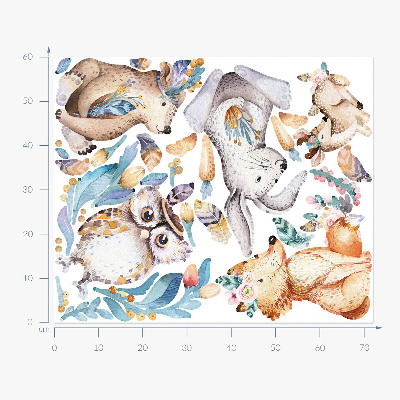 Wall sticker 60x72 Forest animals in pastels in boho style