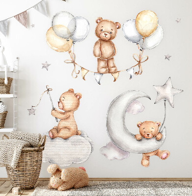 Wall sticker 60x88 Pastel teddy bears and balloons in a watercolor style