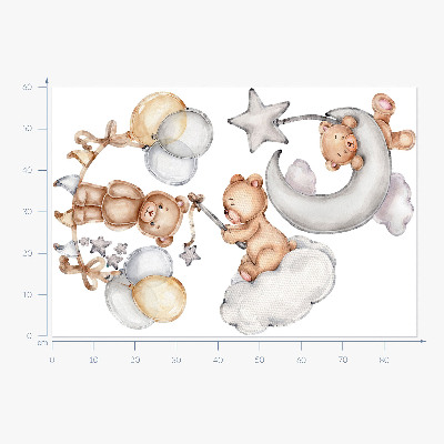 Wall sticker 60x88 Pastel teddy bears and balloons in a watercolor style
