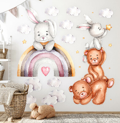 Wall sticker 60x101 Pastel teddy bears and bunnies in watercolor