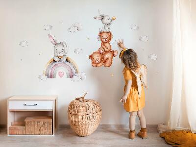 Wall sticker 60x101 Pastel teddy bears and bunnies in watercolor