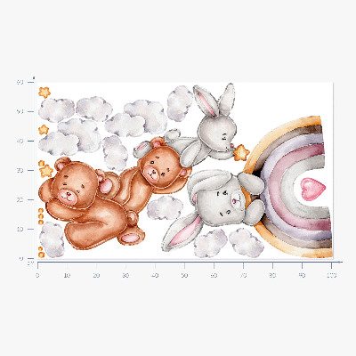 Wall sticker 60x101 Pastel teddy bears and bunnies in watercolor