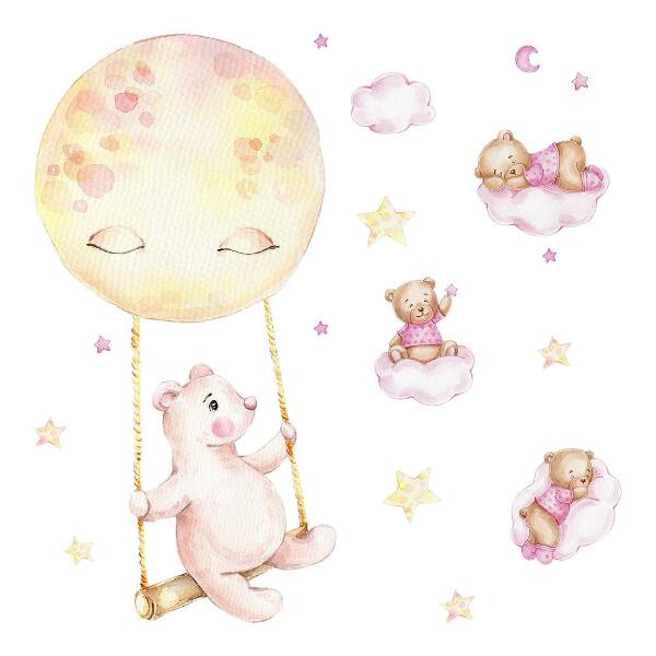Wall sticker 60x85 Teddy bears in the sky in pastel watercolor