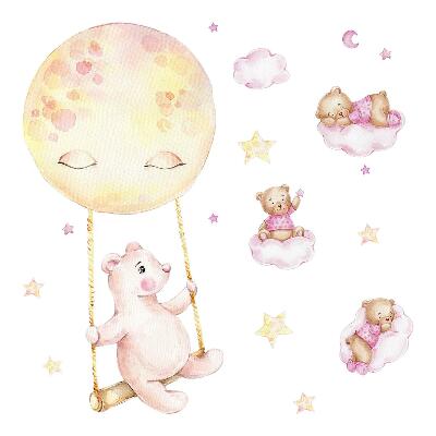 Wall sticker 60x85 Teddy bears in the sky in pastel watercolor