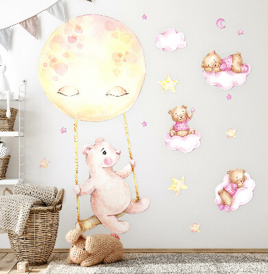 Wall sticker 60x85 Teddy bears in the sky in pastel watercolor