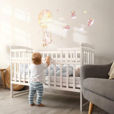 Wall sticker 60x85 Teddy bears in the sky in pastel watercolor