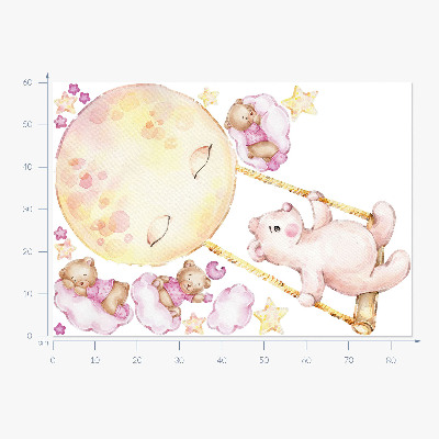 Wall sticker 60x85 Teddy bears in the sky in pastel watercolor