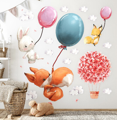 Wall sticker 60x76 Cute animals with balloons in the pastel sky