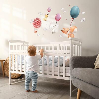 Wall sticker 60x76 Cute animals with balloons in the pastel sky