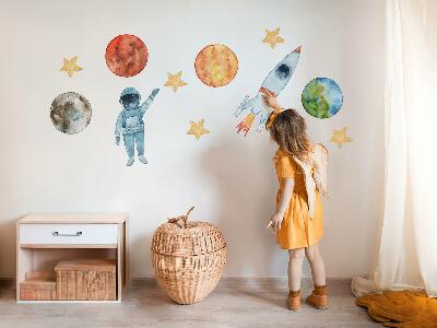 Wall sticker 60x107 Space planets with astronaut and watercolor rocket