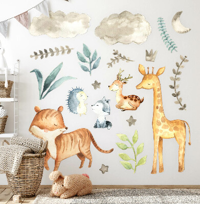 Wall sticker 60x101 Animals and plants in a delicate pastel watercolor style