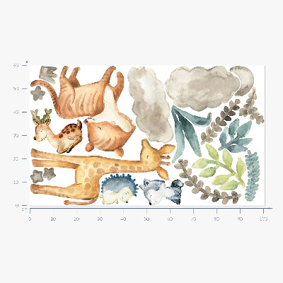 Wall sticker 60x101 Animals and plants in a delicate pastel watercolor style