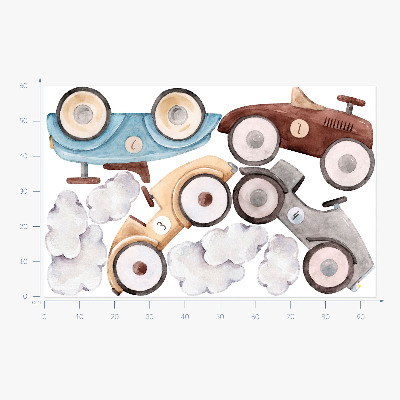 Wall sticker 60x94 Pastel cars and subtle watercolor clouds
