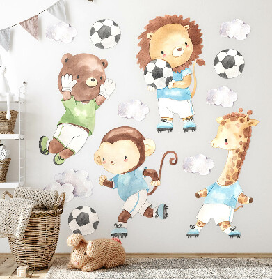 Wall sticker 60x87 Sports animals with ball in watercolor style
