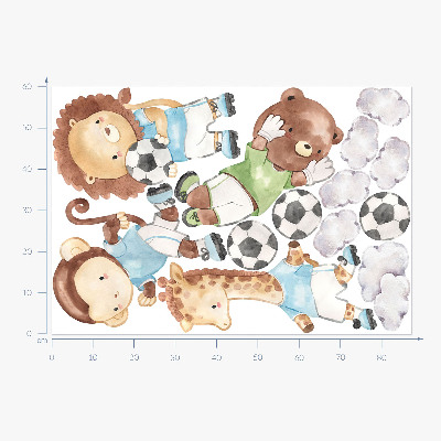 Wall sticker 60x87 Sports animals with ball in watercolor style