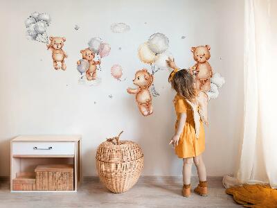 Wall sticker 60x90 Cute teddy bears with balloons in pastel clouds