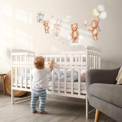 Wall sticker 60x90 Cute teddy bears with balloons in pastel clouds