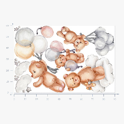 Wall sticker 60x90 Cute teddy bears with balloons in pastel clouds