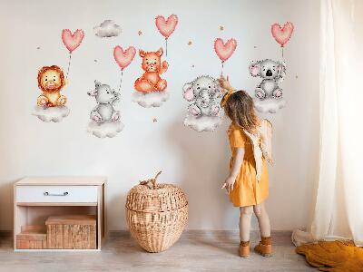 Wall sticker 60x90 Cute animals on clouds with pastel balloons