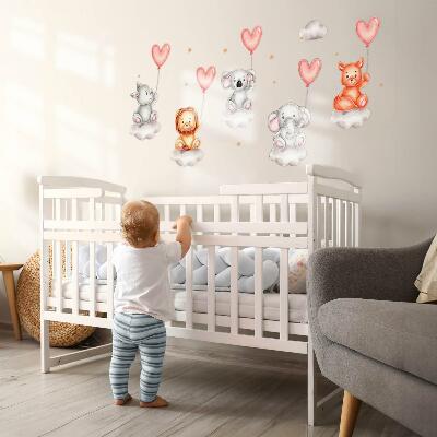 Wall sticker 60x90 Cute animals on clouds with pastel balloons