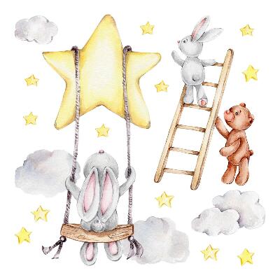 Wall sticker 60x92 Pastel watercolor animals and clouds
