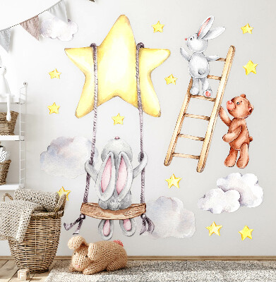 Wall sticker 60x92 Pastel watercolor animals and clouds