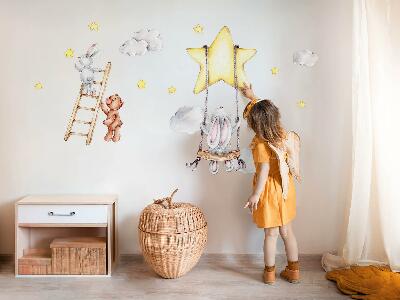 Wall sticker 60x92 Pastel watercolor animals and clouds