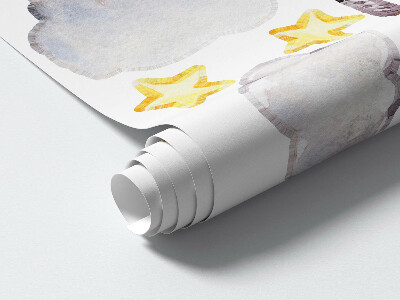 Wall sticker 60x92 Pastel watercolor animals and clouds