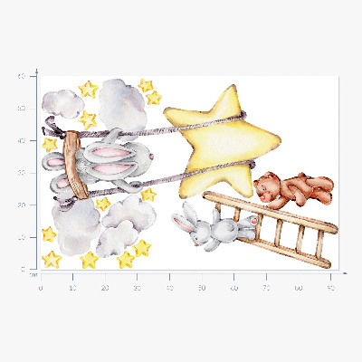 Wall sticker 60x92 Pastel watercolor animals and clouds