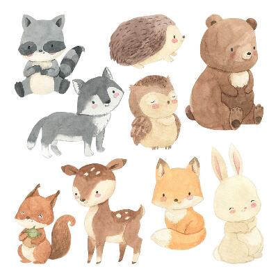 Wall sticker 60x104 Pastel forest creatures in a watercolor style