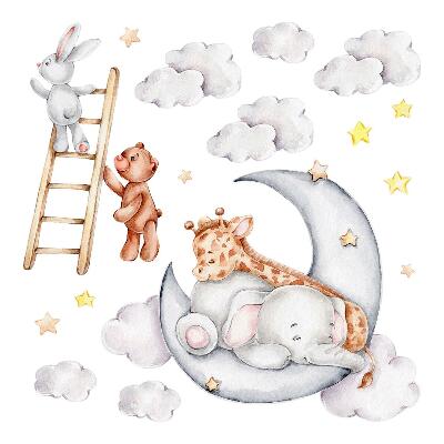 Wall sticker 60x82 Pastel animals in the clouds and stars