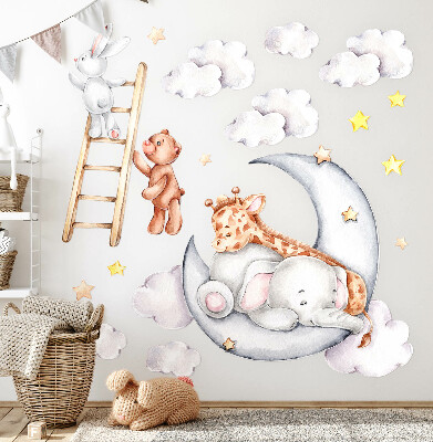 Wall sticker 60x82 Pastel animals in the clouds and stars