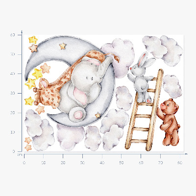 Wall sticker 60x82 Pastel animals in the clouds and stars