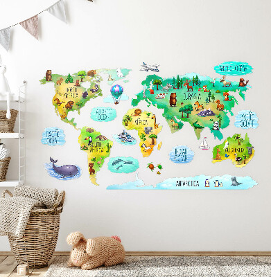 Wall sticker 60x94 Colorful world map with continents and nature