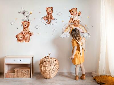 Wall sticker 60x87 Teddy bears and a rabbit in a pastel rainbow and clouds