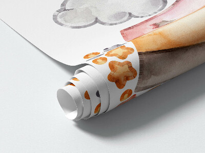 Wall sticker 60x87 Teddy bears and a rabbit in a pastel rainbow and clouds