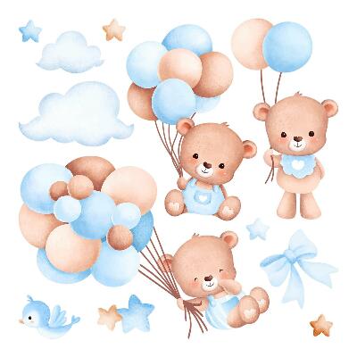 Wall sticker 60x104 Sweet teddy bears with balloons in pastel shades